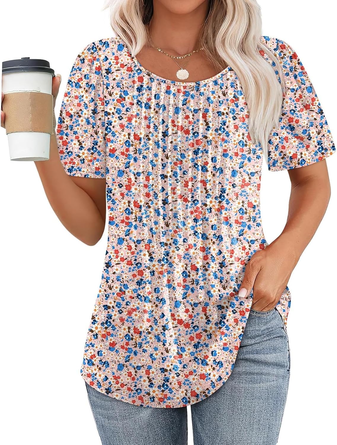 Limited time sale🔥Women Summer Pleated Short Sleeve Tunic Blouses Tops