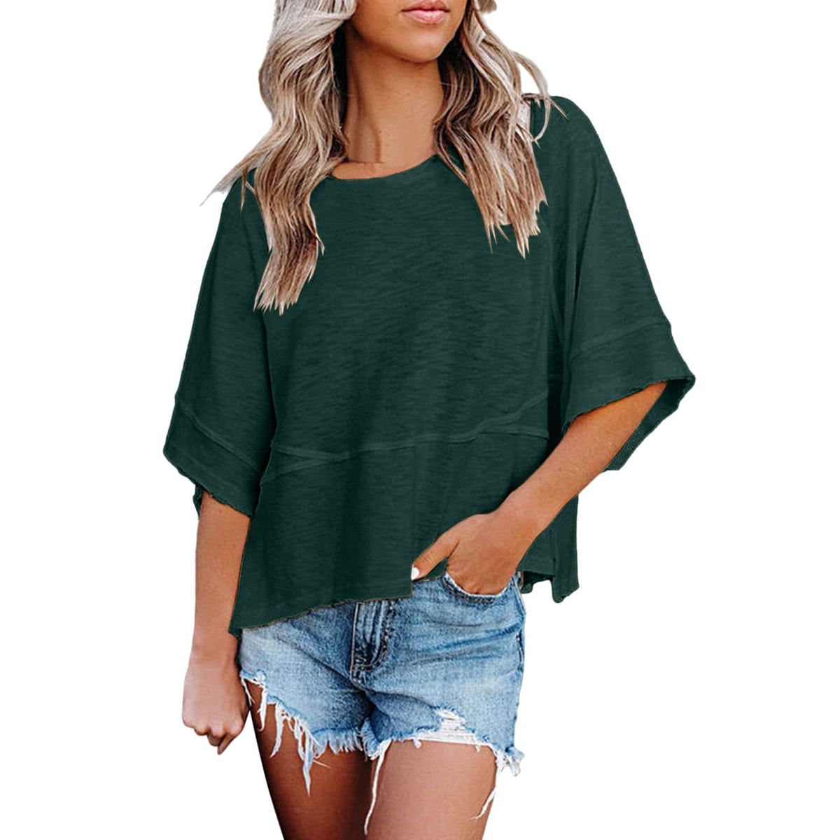 Limited time sale🔥Women's Summer Casual Crewneck Batwing Half Sleeve Tee