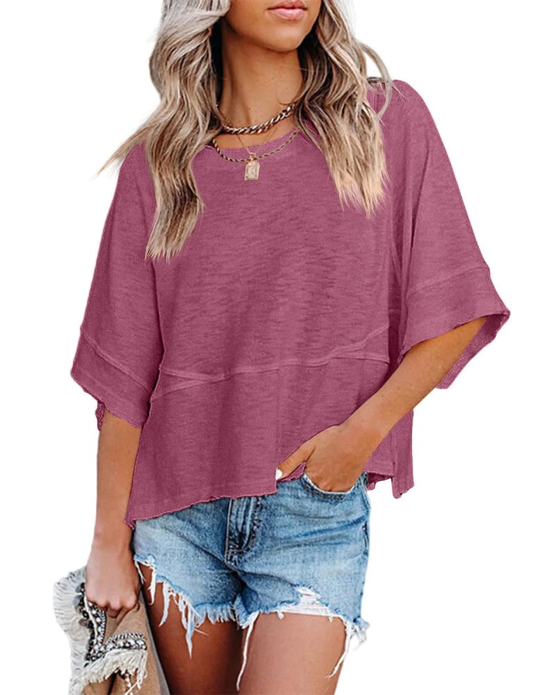 Limited time sale🔥Women's Summer Casual Crewneck Batwing Half Sleeve Tee