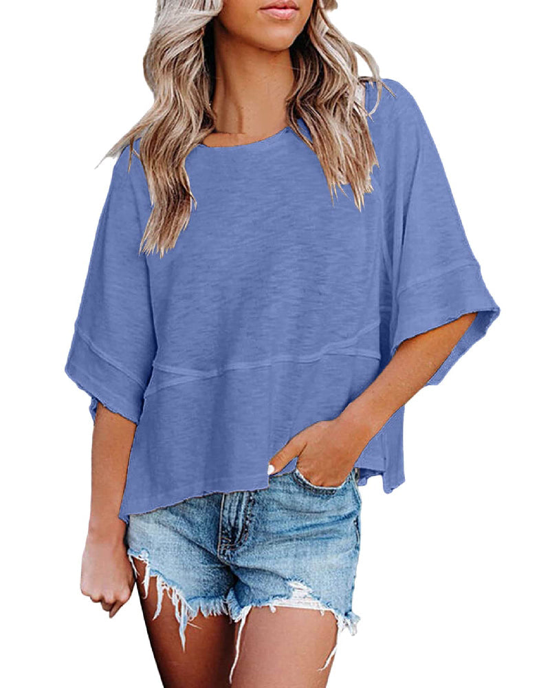 Limited time sale🔥Women's Summer Casual Crewneck Batwing Half Sleeve Tee