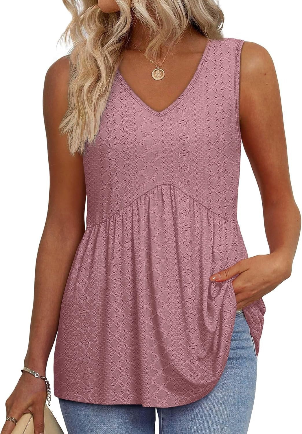 Limited time sale🔥Women's Print Flowy Sleeveless V Neck Peplum Tank Tops