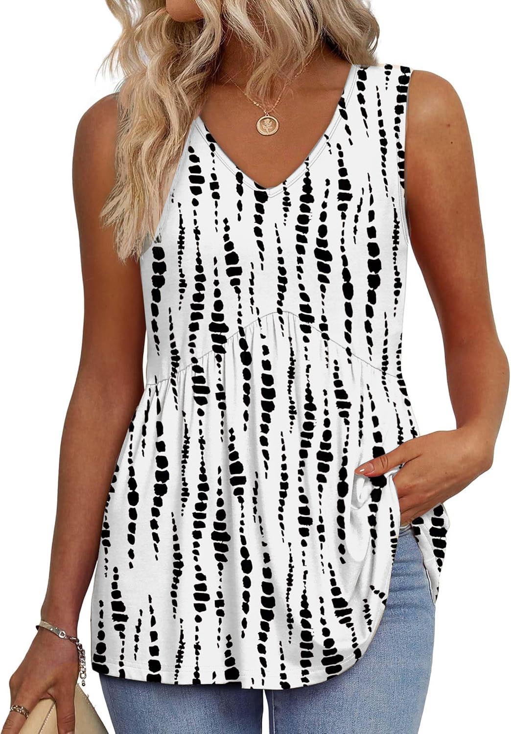 Limited time sale🔥Women's Print Flowy Sleeveless V Neck Peplum Tank Tops