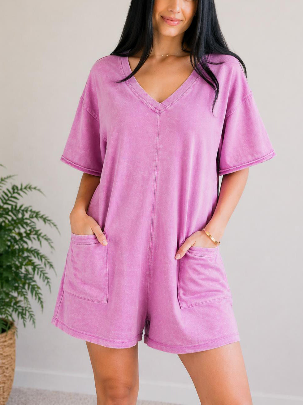 Women's Casual Tee Romper with Pockets