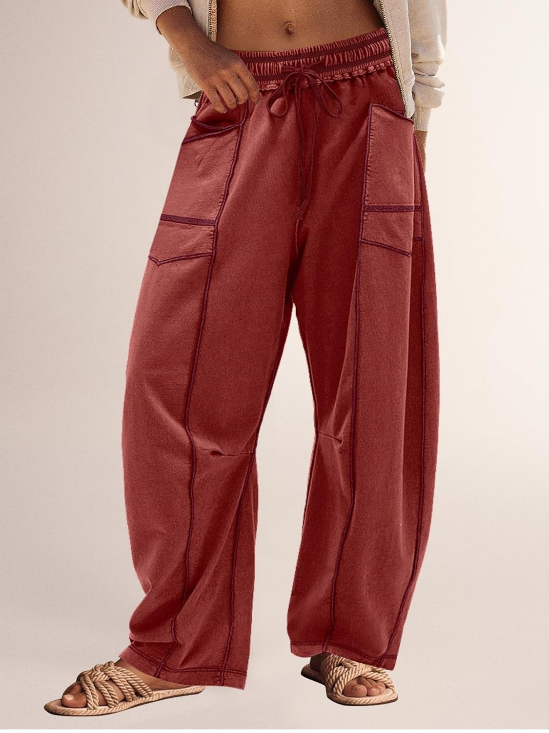 Limited time sale🔥Women's Casual Drawstring Wide Leg Sweatpants Baggy Barrel Pants