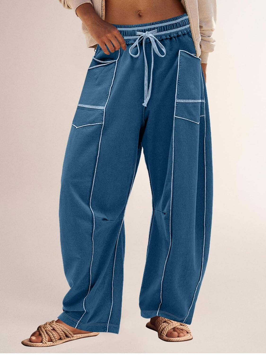 Limited time sale🔥Women's Casual Drawstring Wide Leg Sweatpants Baggy Barrel Pants