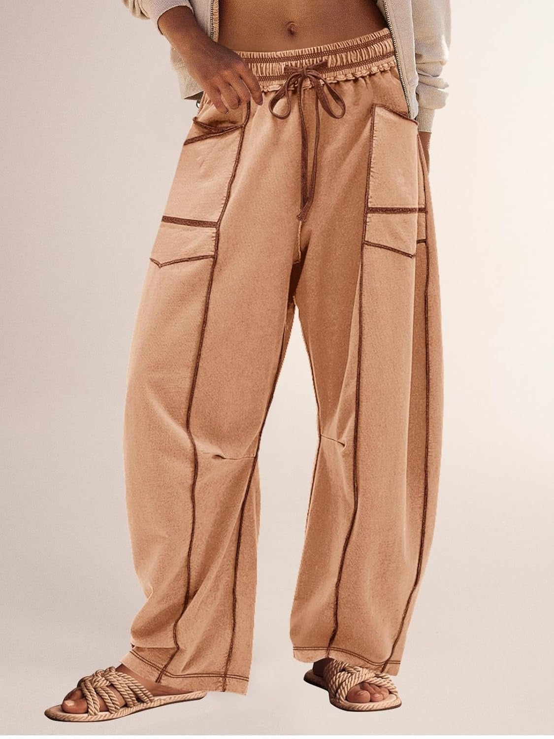 Limited time sale🔥Women's Casual Drawstring Wide Leg Sweatpants Baggy Barrel Pants