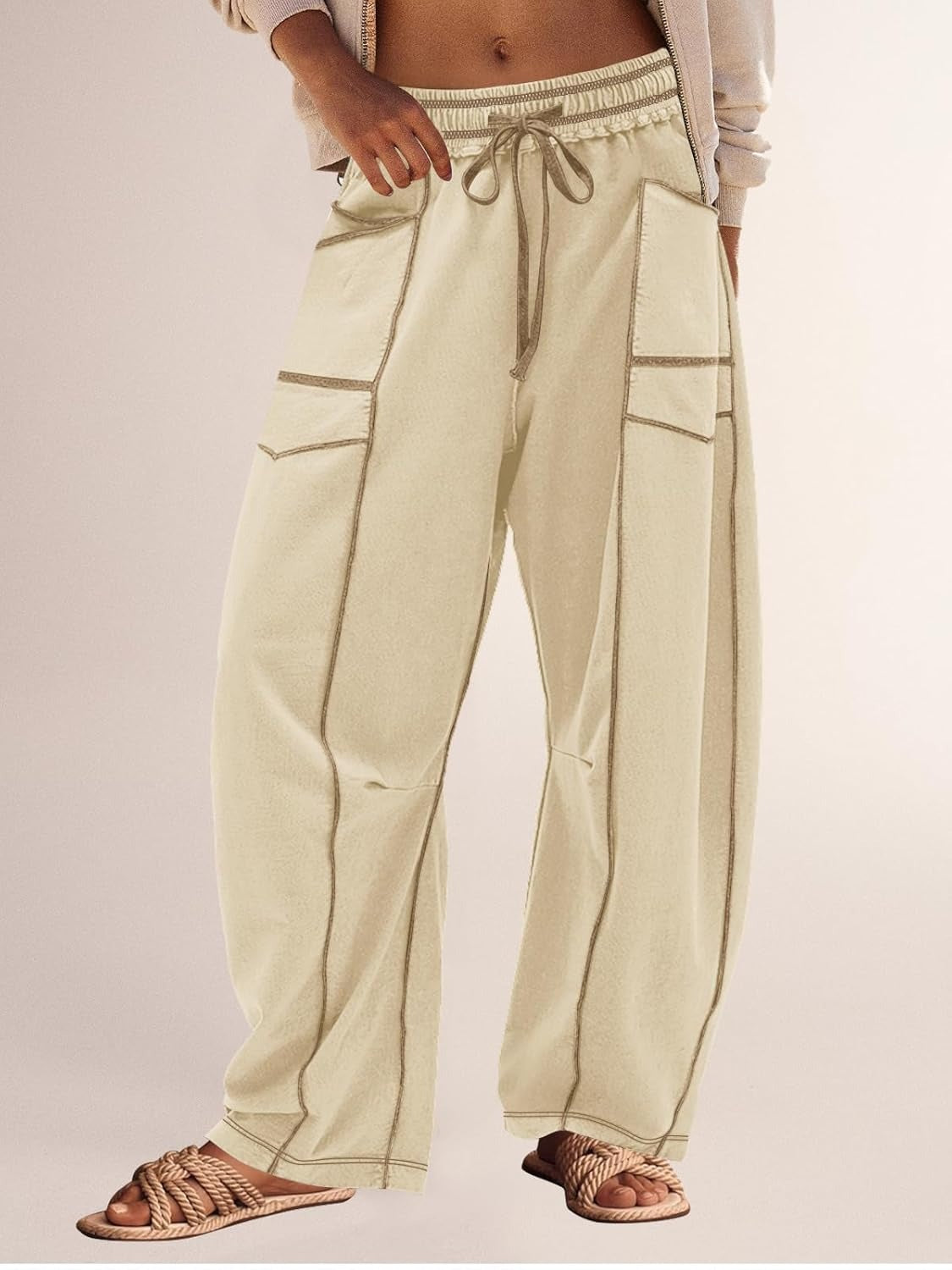 Limited time sale🔥Women's Casual Drawstring Wide Leg Sweatpants Baggy Barrel Pants