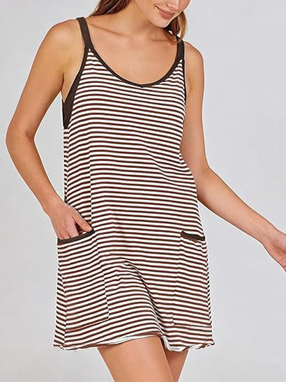 Limited time sale🔥Women's Striped Athletic Mini Dress with Built-in Shorts