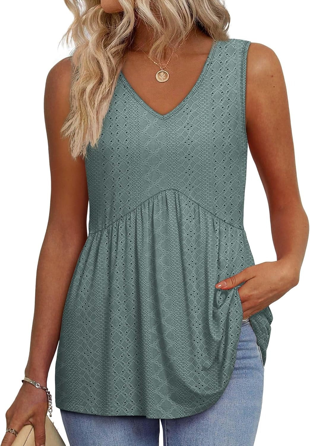 Limited time sale🔥Women's Print Flowy Sleeveless V Neck Peplum Tank Tops