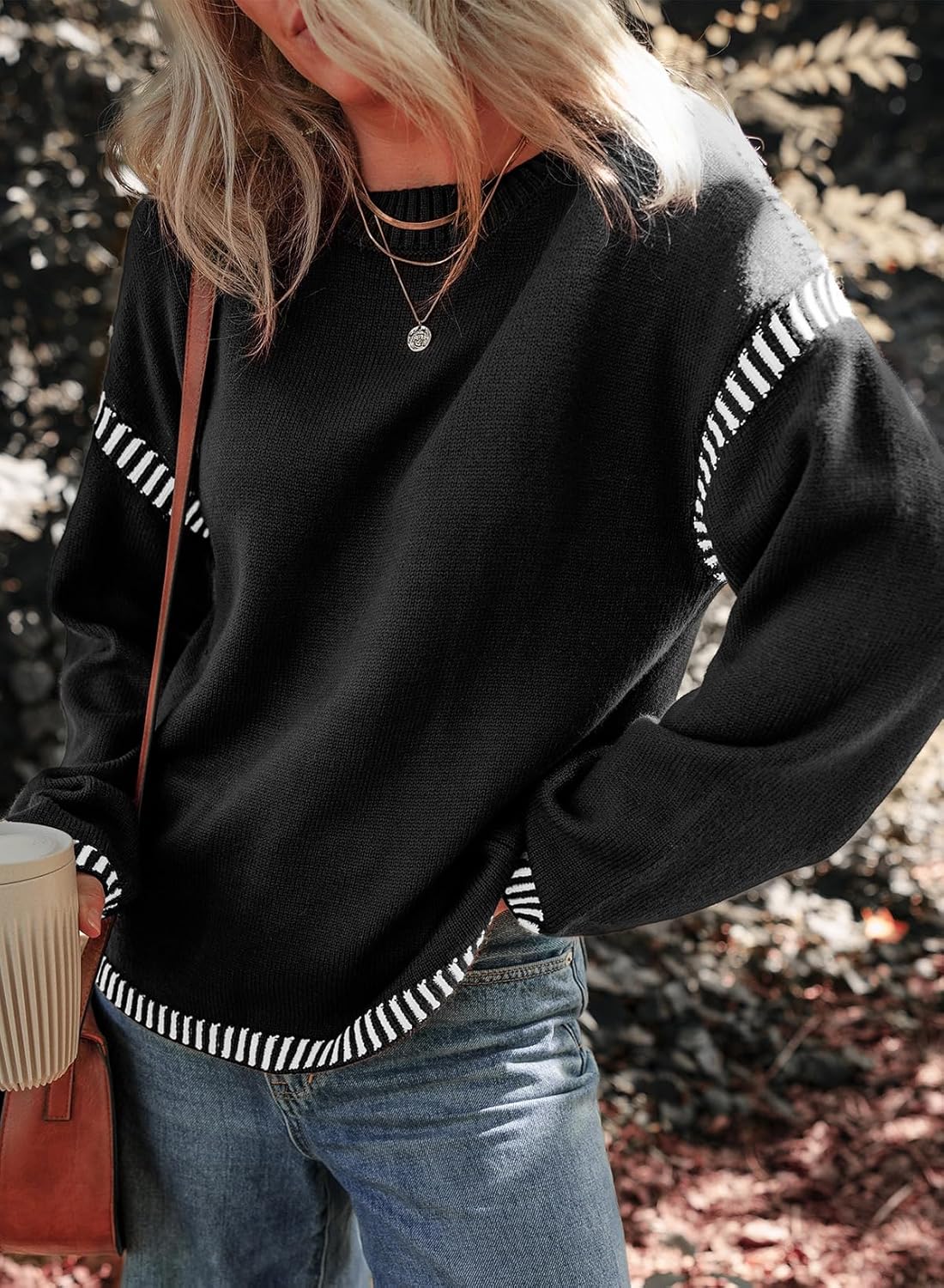 Limited time sale🔥Women's Crew Neck Stitched Loose Sweater Warm Top