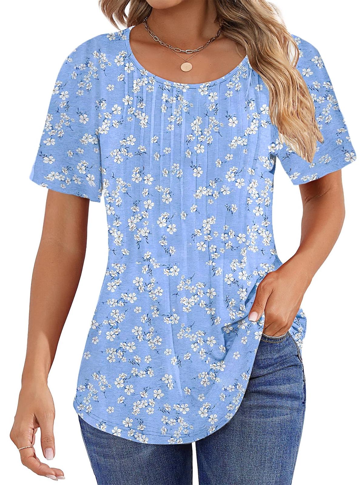 Limited time sale🔥Women Summer Pleated Short Sleeve Tunic Blouses Tops