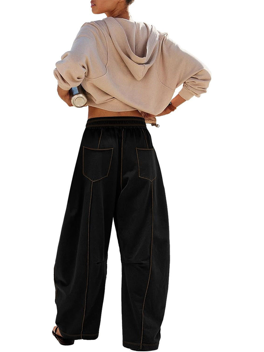 Limited time sale🔥Women's Casual Drawstring Wide Leg Sweatpants Baggy Barrel Pants