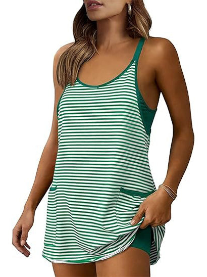 Limited time sale🔥Women's Striped Athletic Mini Dress with Built-in Shorts