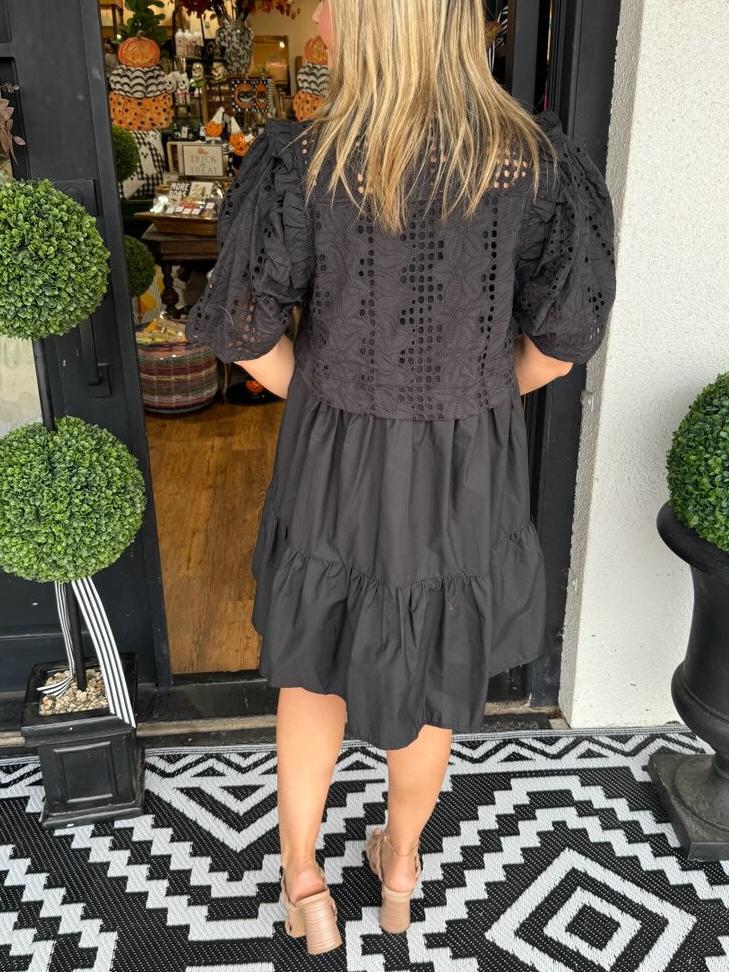 ✨Eyelet Detail Puff Sleeve Dress