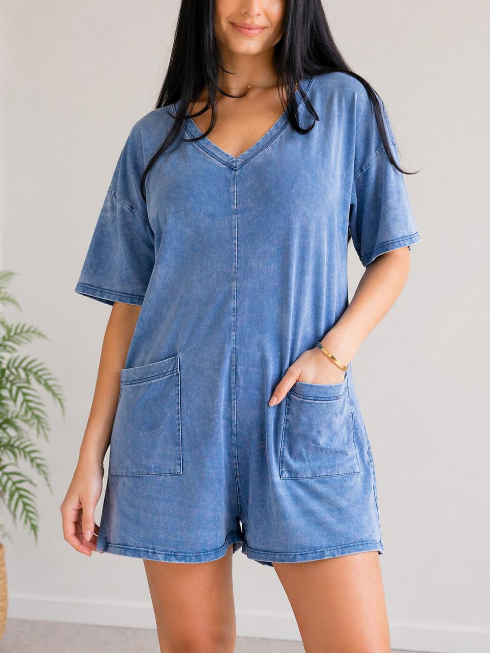 Women's Casual Tee Romper with Pockets