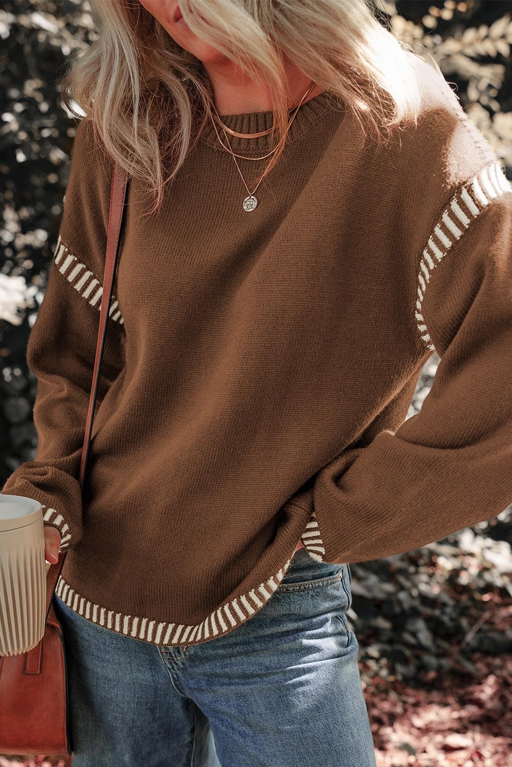 Limited time sale🔥Women's Crew Neck Stitched Loose Sweater Warm Top
