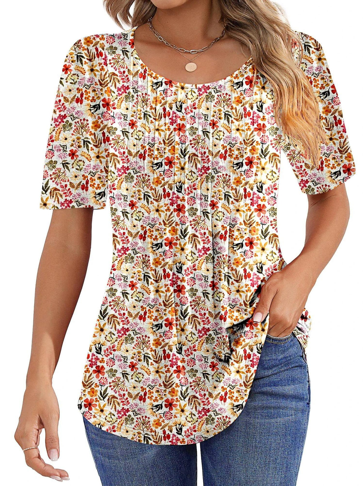 Limited time sale🔥Women Summer Pleated Short Sleeve Tunic Blouses Tops