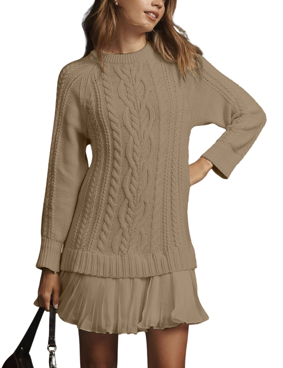 Limited time sale🔥Women Crewneck Cable Knit Sweater Mini Dress