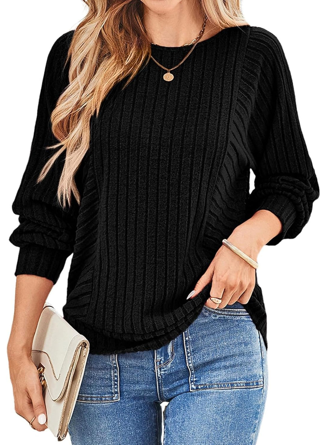 Limited time sale🔥Women's Soft Ribbed Crewneck Long Sleeve Shirts Knit Tops