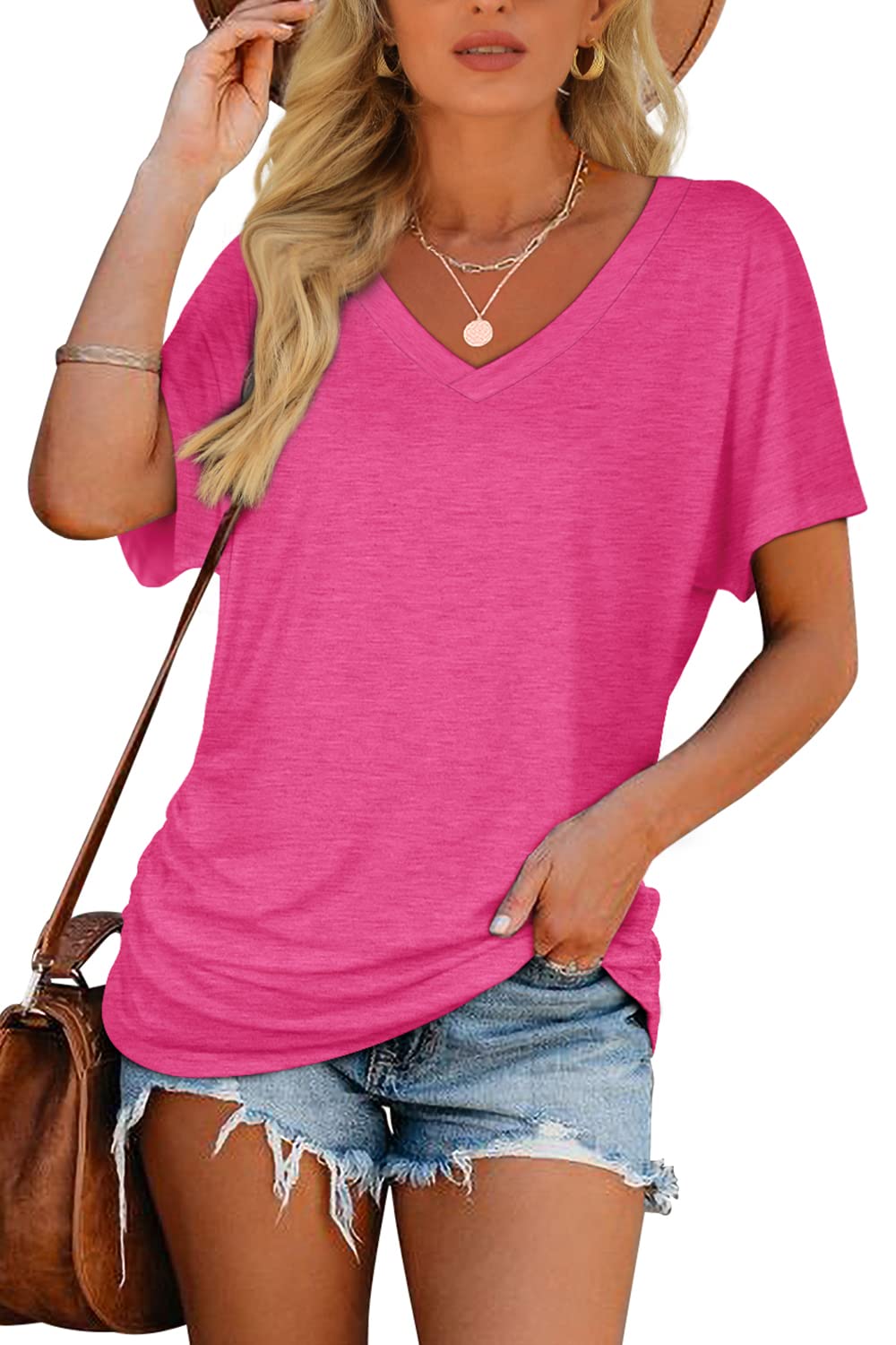 Limited time sale🔥Women's Short Sleeve V Neck Dolman Tops with Side Shirring