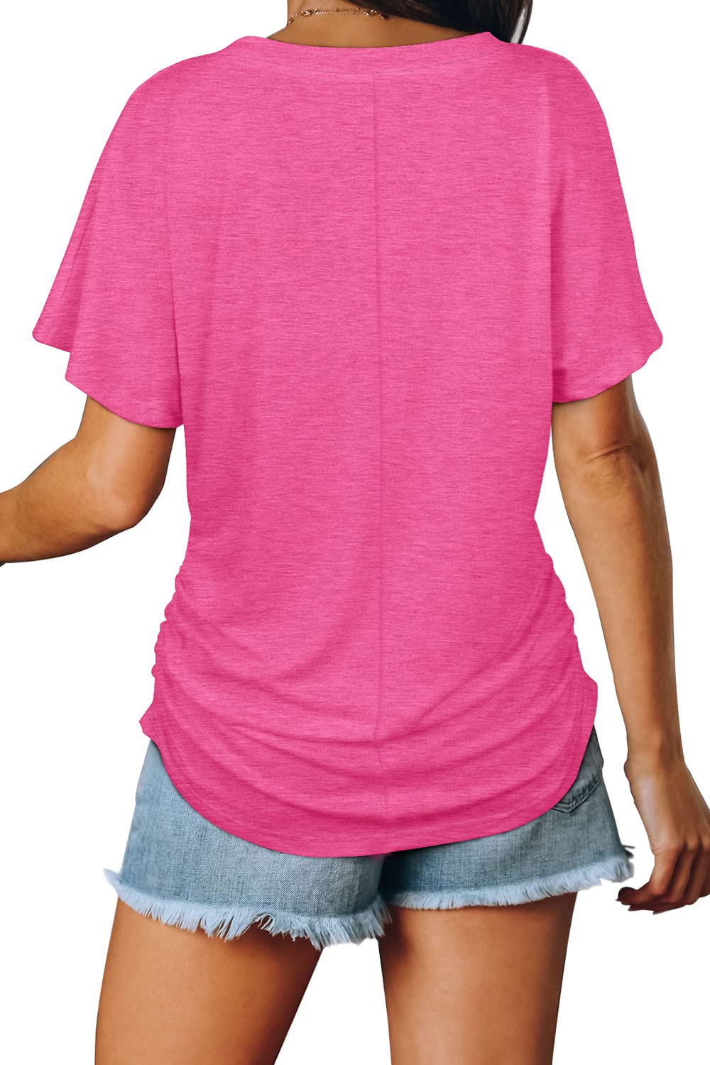 Limited time sale🔥Women's Short Sleeve V Neck Dolman Tops with Side Shirring