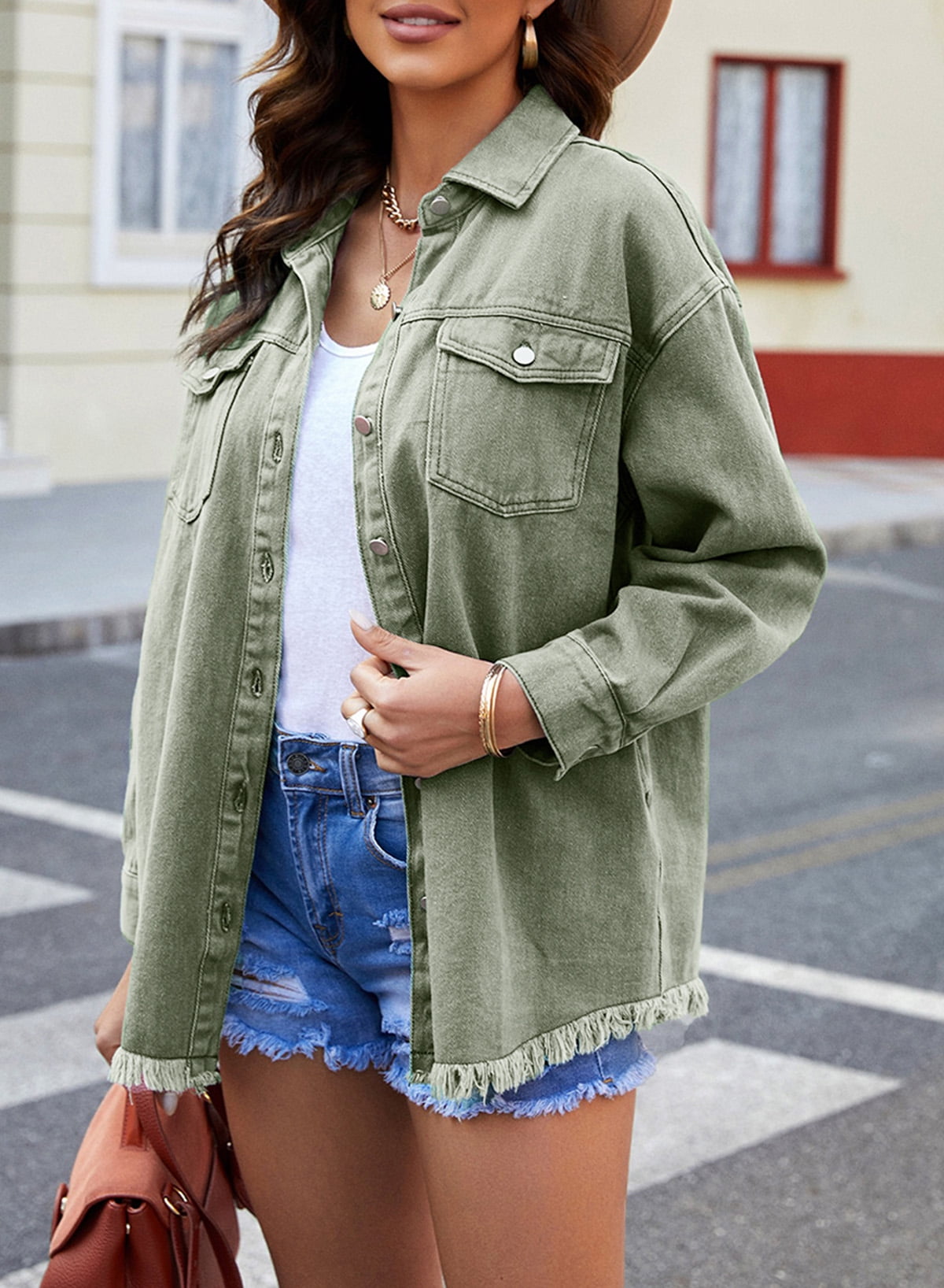 Limited time sale🔥Women's Casual Denim Button Down Distressed Jacket