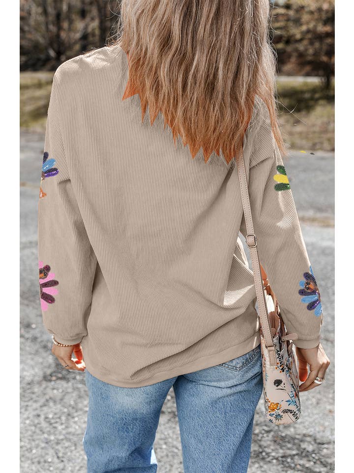 Limited time sale🔥Sequin Turkey Patch Thanksgiving Corduroy Sweatshirt