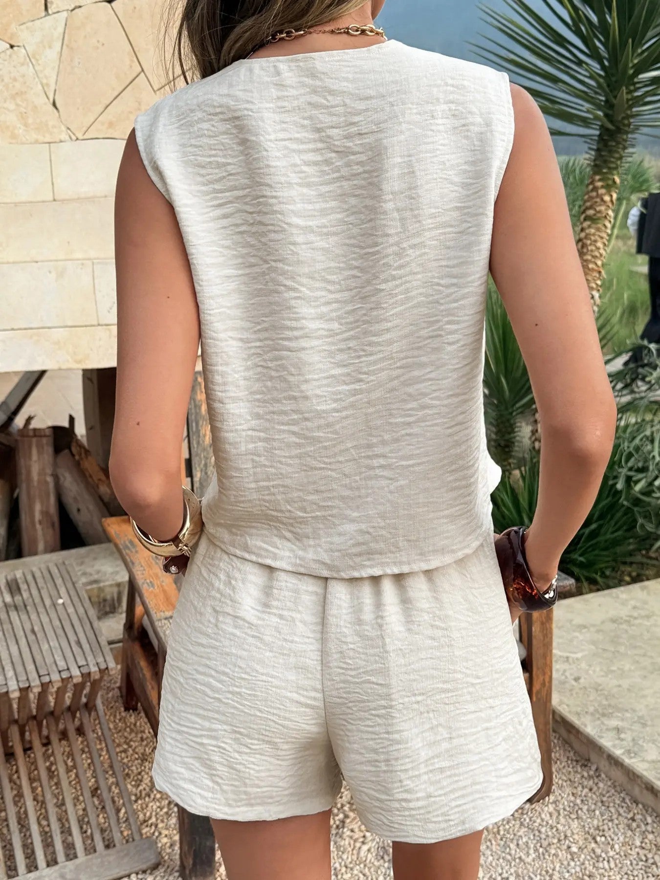 Women's V Neck Lace-Up Sleeveless Crop Top & Shorts Set