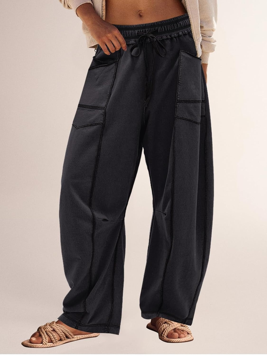 Limited time sale🔥Women's Casual Drawstring Wide Leg Sweatpants Baggy Barrel Pants