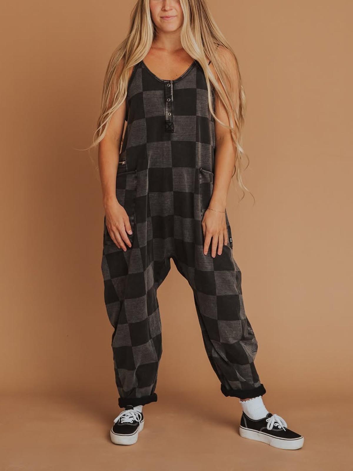 Women's Button Neck Suspender Jumpsuit Casual Overalls