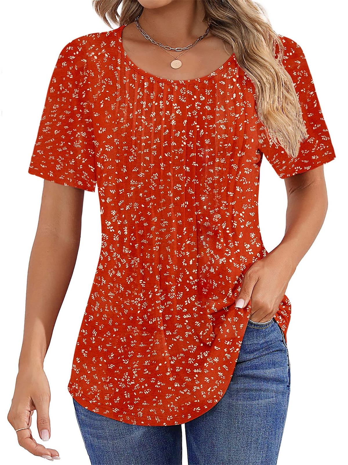 Limited time sale🔥Women Summer Pleated Short Sleeve Tunic Blouses Tops