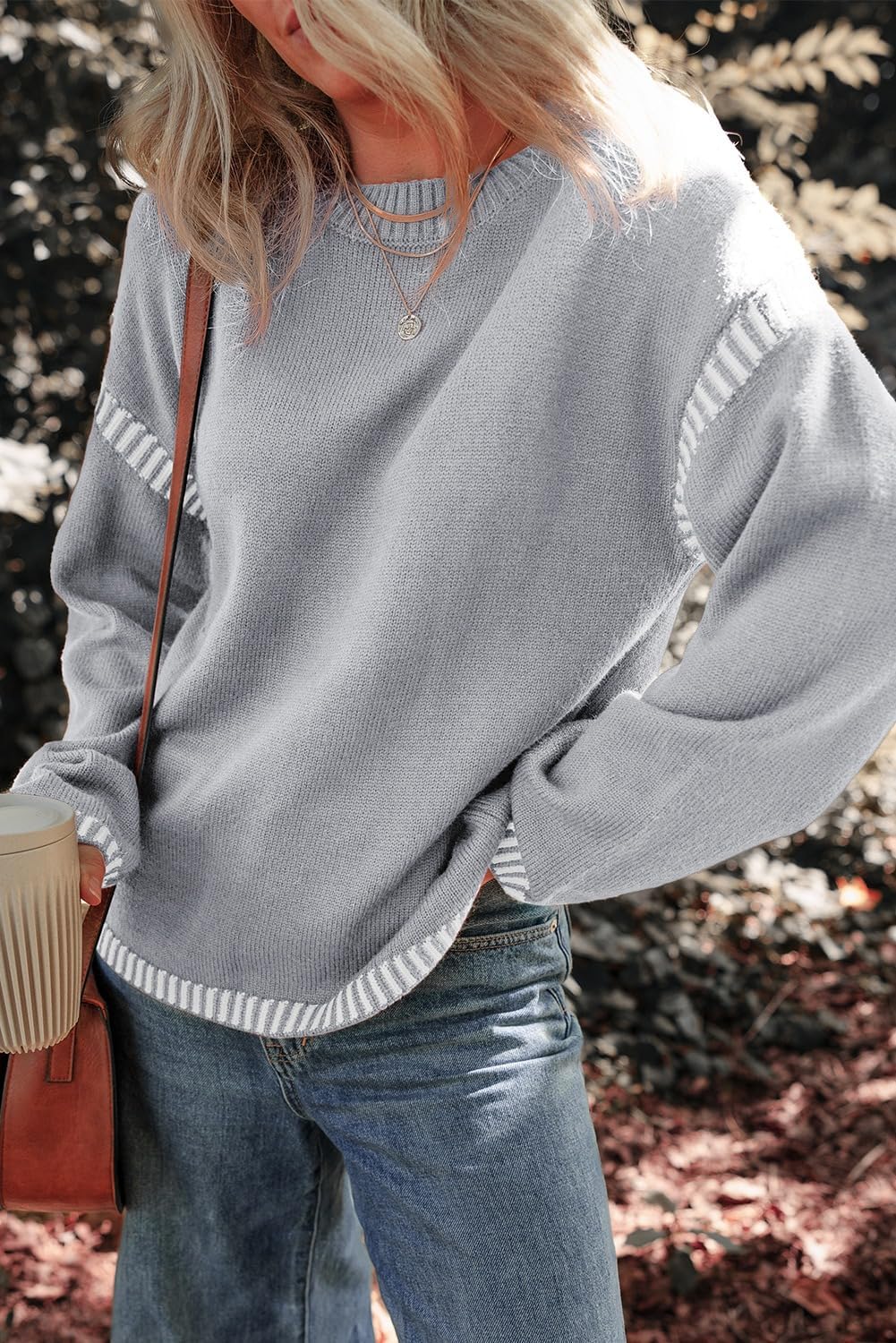 Limited time sale🔥Women's Crew Neck Stitched Loose Sweater Warm Top