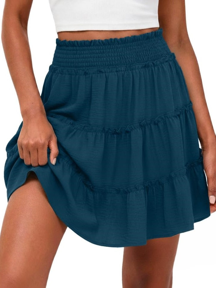 HOT SALE Women's Casual High Waisted Ruffle Tiered Flowy Mini Skorts Skirts