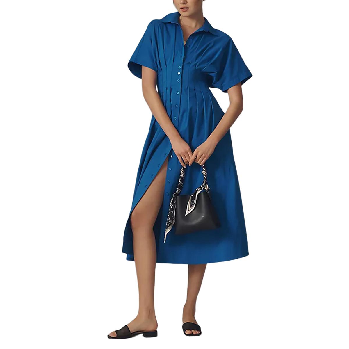 Shirt Dress for Women Summer Casual Short Sleeve Button Down Loose Pleated