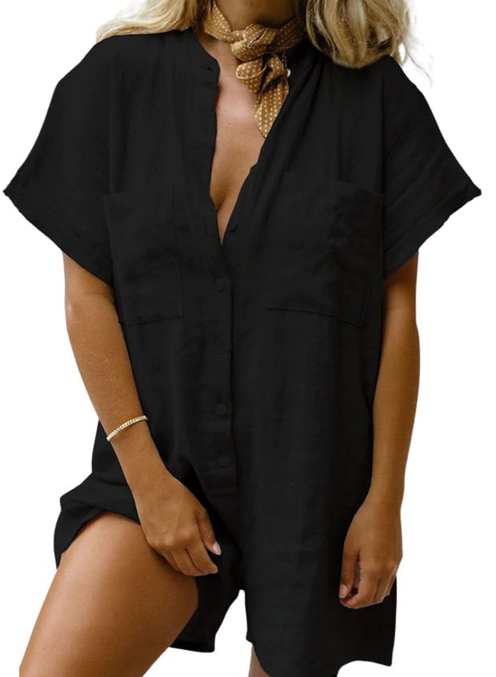 Women Summer Shorts Romper Button Down Wide Leg