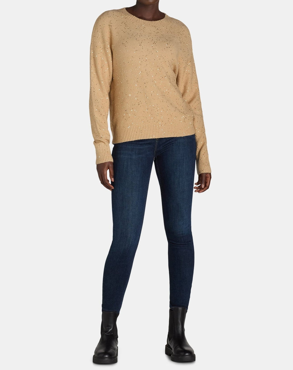 Women's Sequin Ribbed Crew Neck Sweater