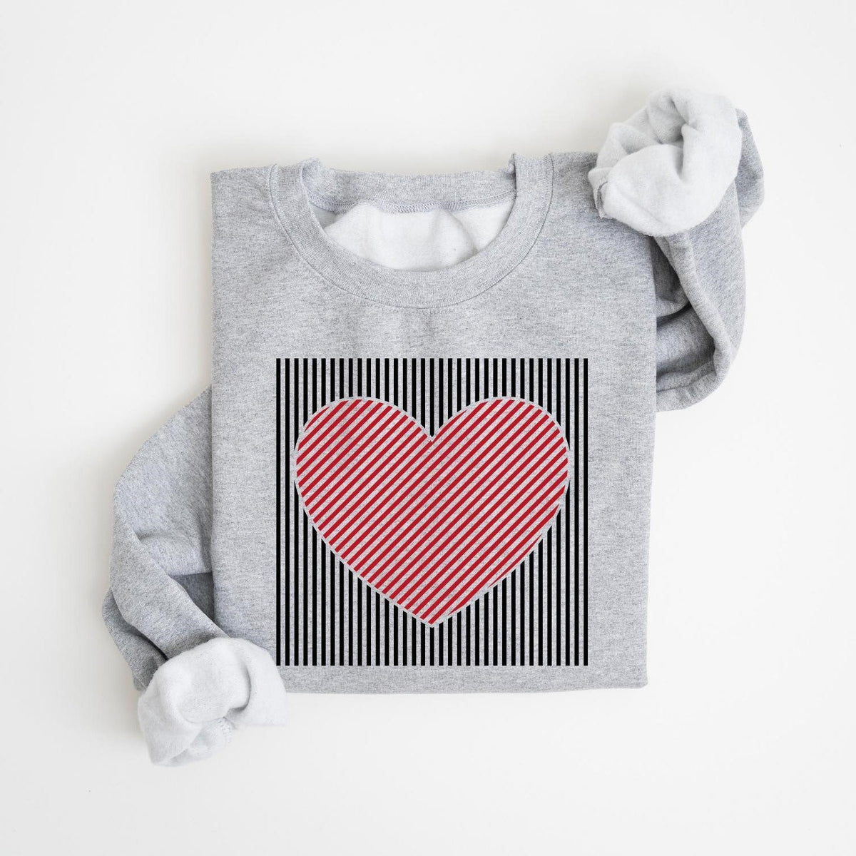 Retro Valentines Heart Stripe Print Sweatshirt