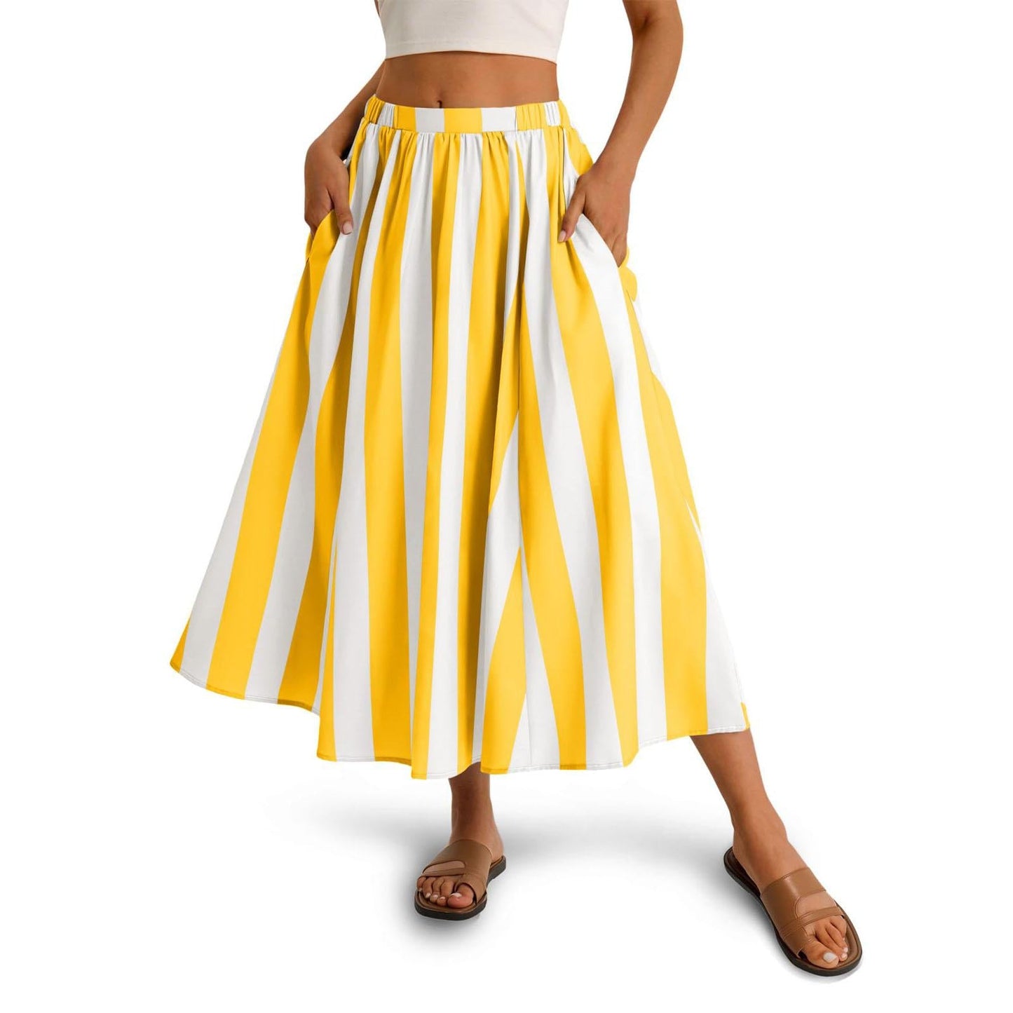 Women's Striped Elastic Waist A-Line Maxi Skirt