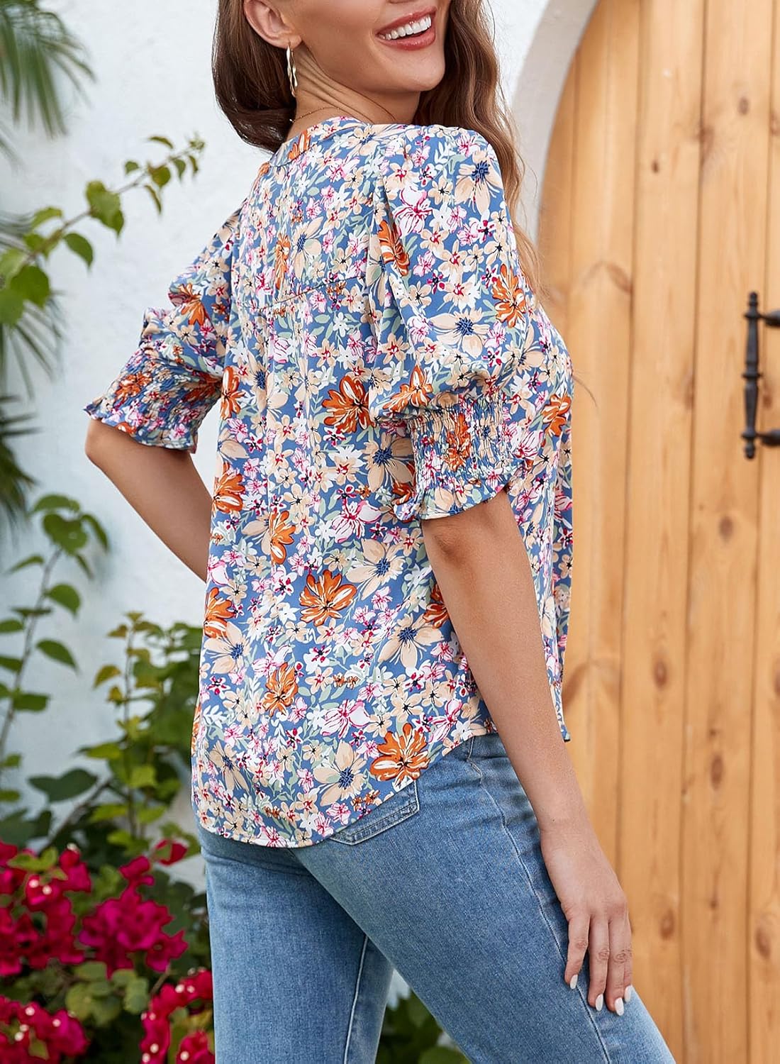Limited time sale🔥Floral V-Neck Puff Sleeve Blouse
