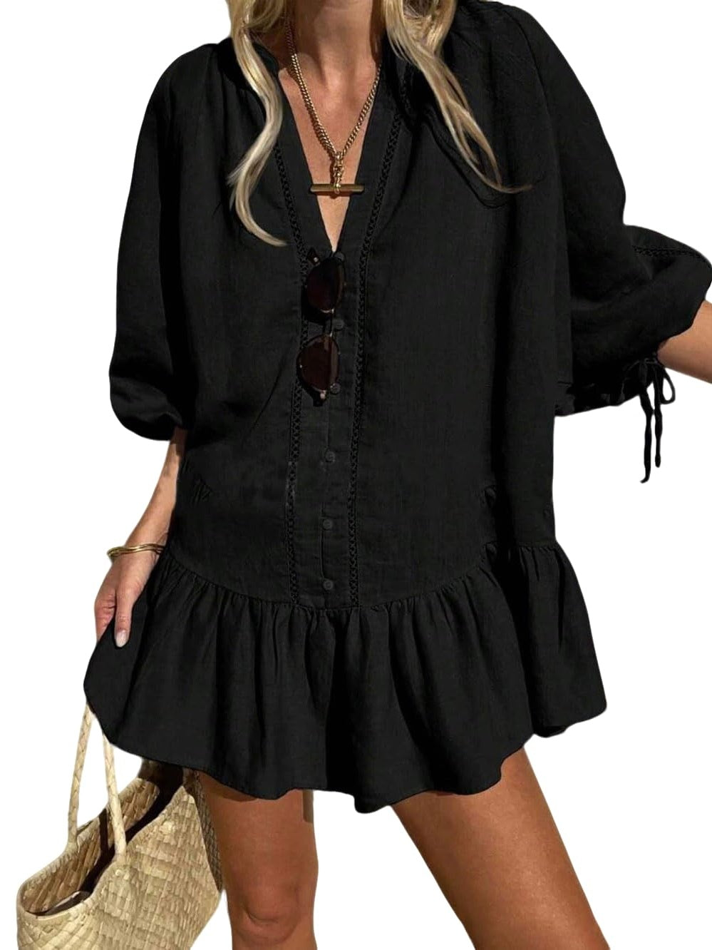 Women's Casual Babydoll Puff Sleeve Dress