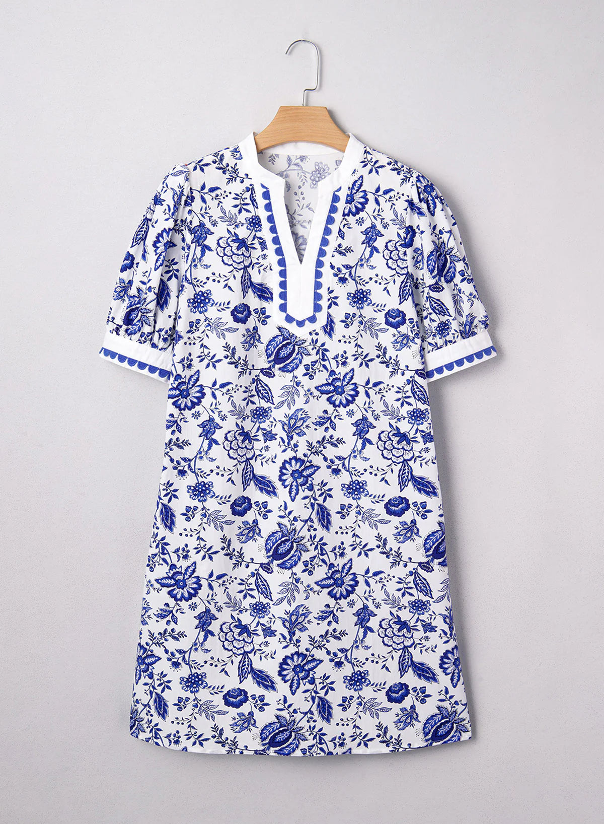 Limited time sale🔥Women's Floral Print V Neck Ricrac Trim Puff Sleeve Dress
