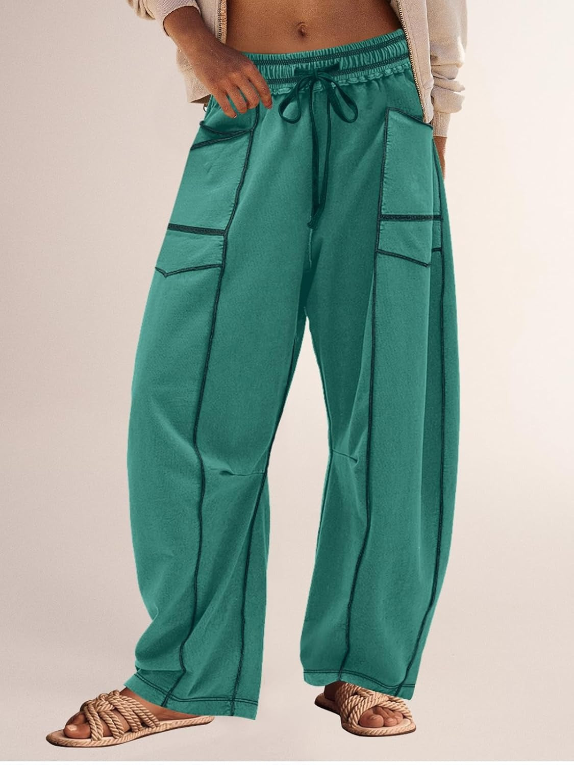 Limited time sale🔥Women's Casual Drawstring Wide Leg Sweatpants Baggy Barrel Pants