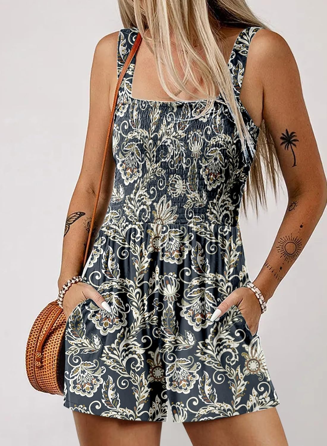 Limited time sale🔥Women's Casual Sleeveless Floral Jumpsuit Cute Romper with Pockets