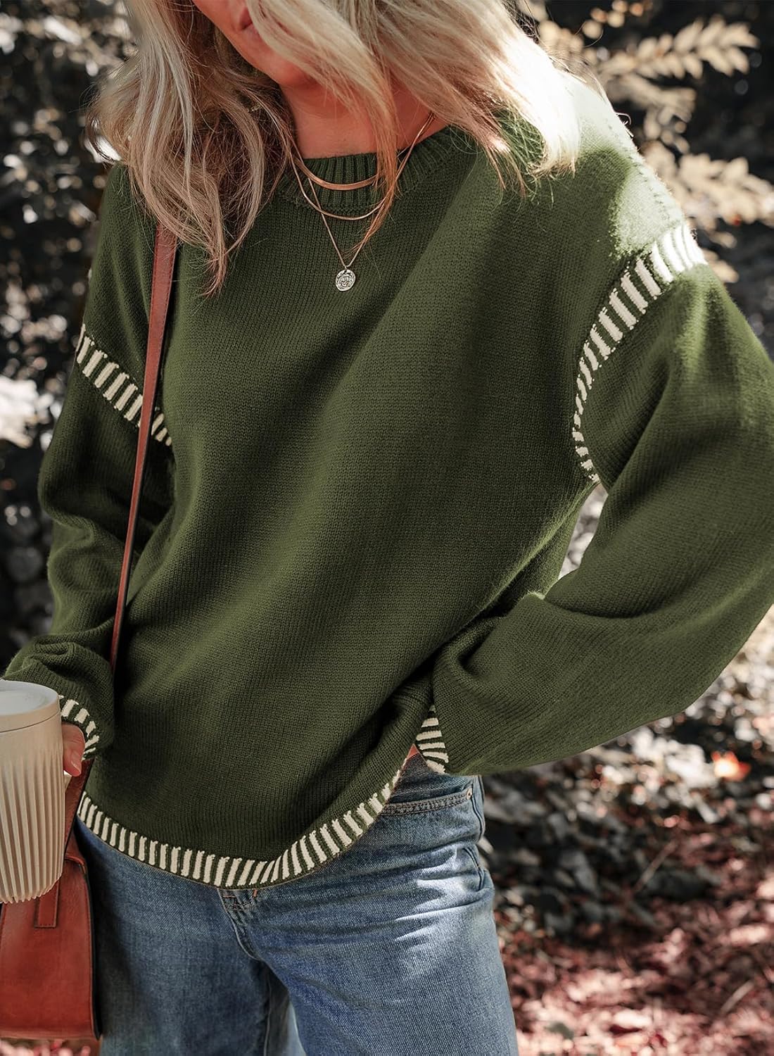 Limited time sale🔥Women's Crew Neck Stitched Loose Sweater Warm Top