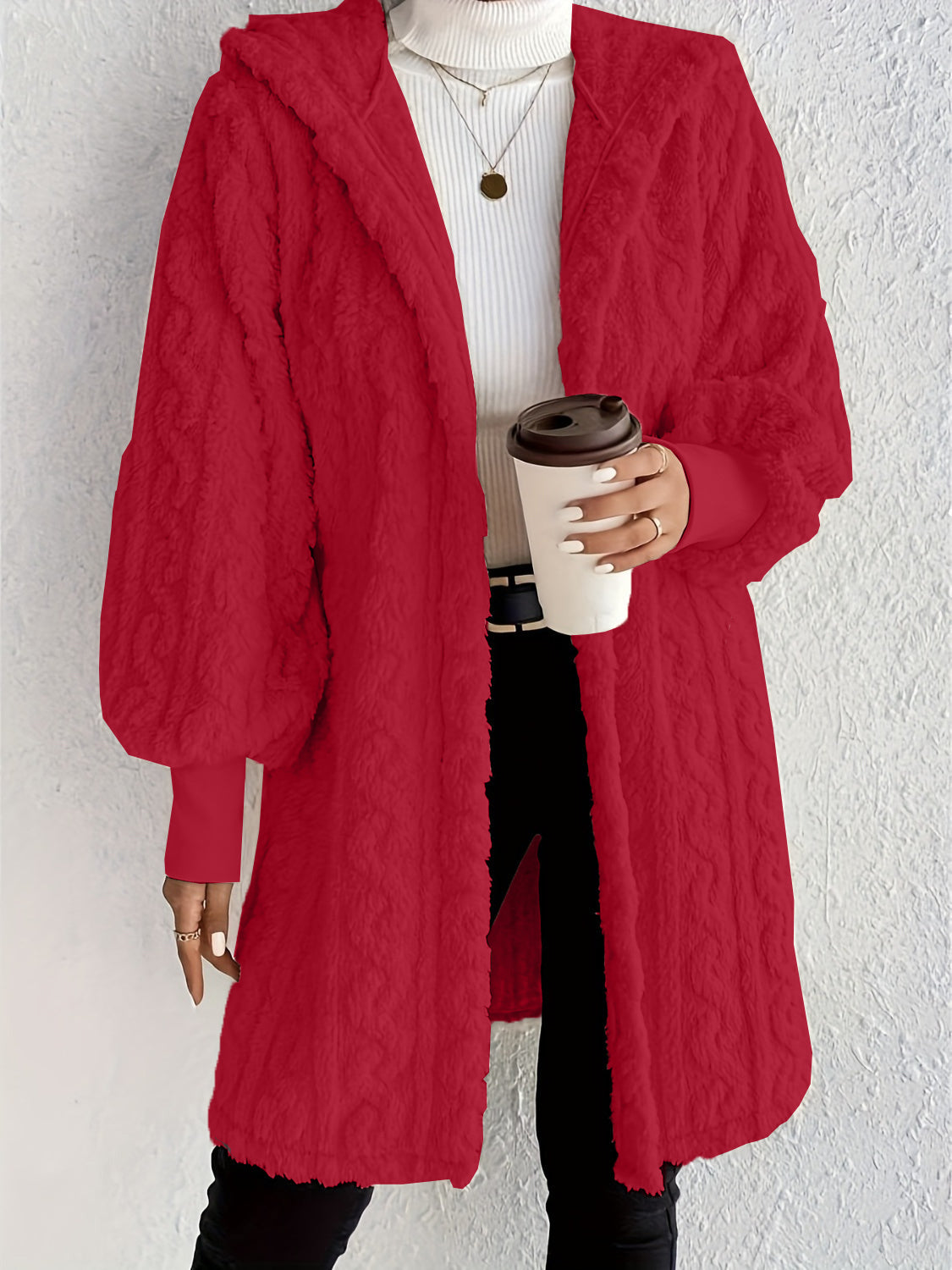 HOT SALE🔥Women's Plush Fleece Soft Midi-Length Jacket with Pockets