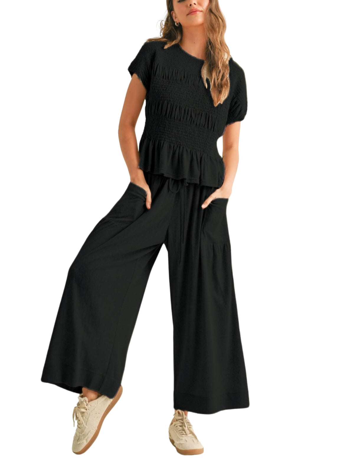 Limited time sale🔥Women's Pleated Top Wide Leg Pants Set with Pockets