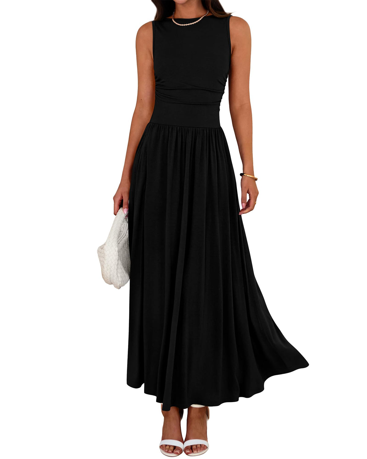 Limited time sale🔥Women's Solid Color Sleeveless Waist Pleated Design Dress with Pockets