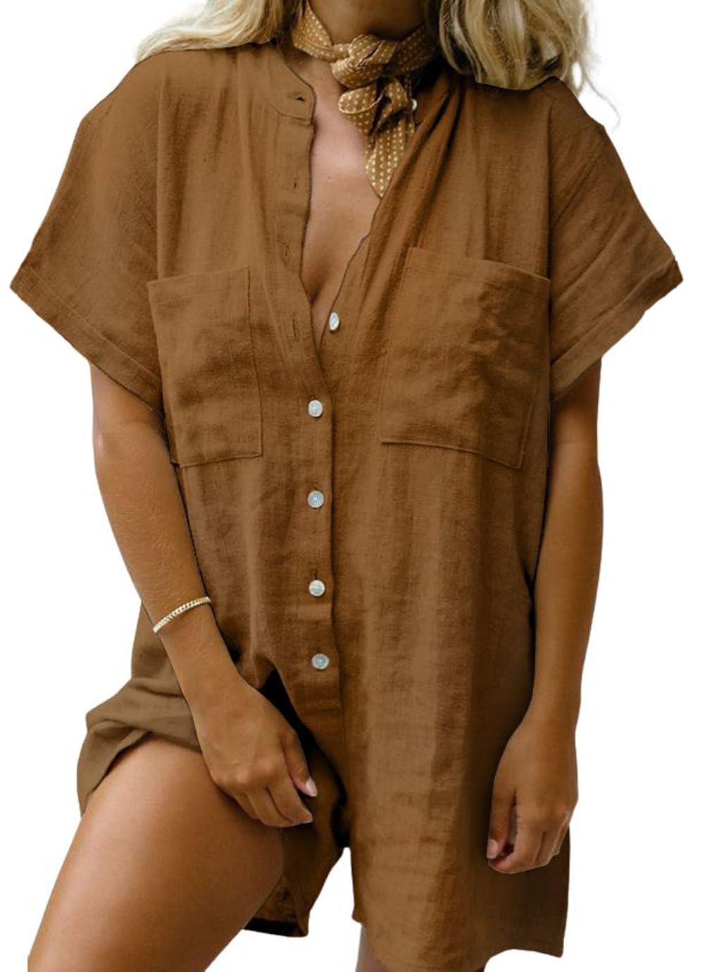 Women Summer Shorts Romper Button Down Wide Leg