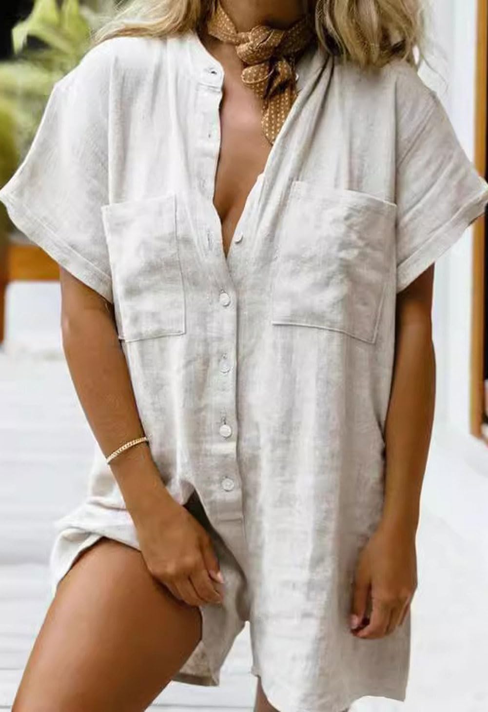 Women Summer Shorts Romper Button Down Wide Leg