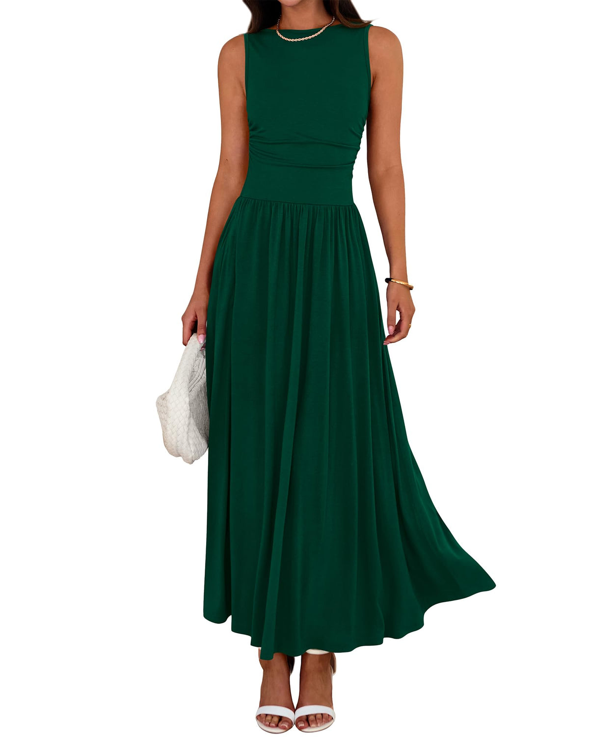 Limited time sale🔥Women's Solid Color Sleeveless Waist Pleated Design Dress with Pockets